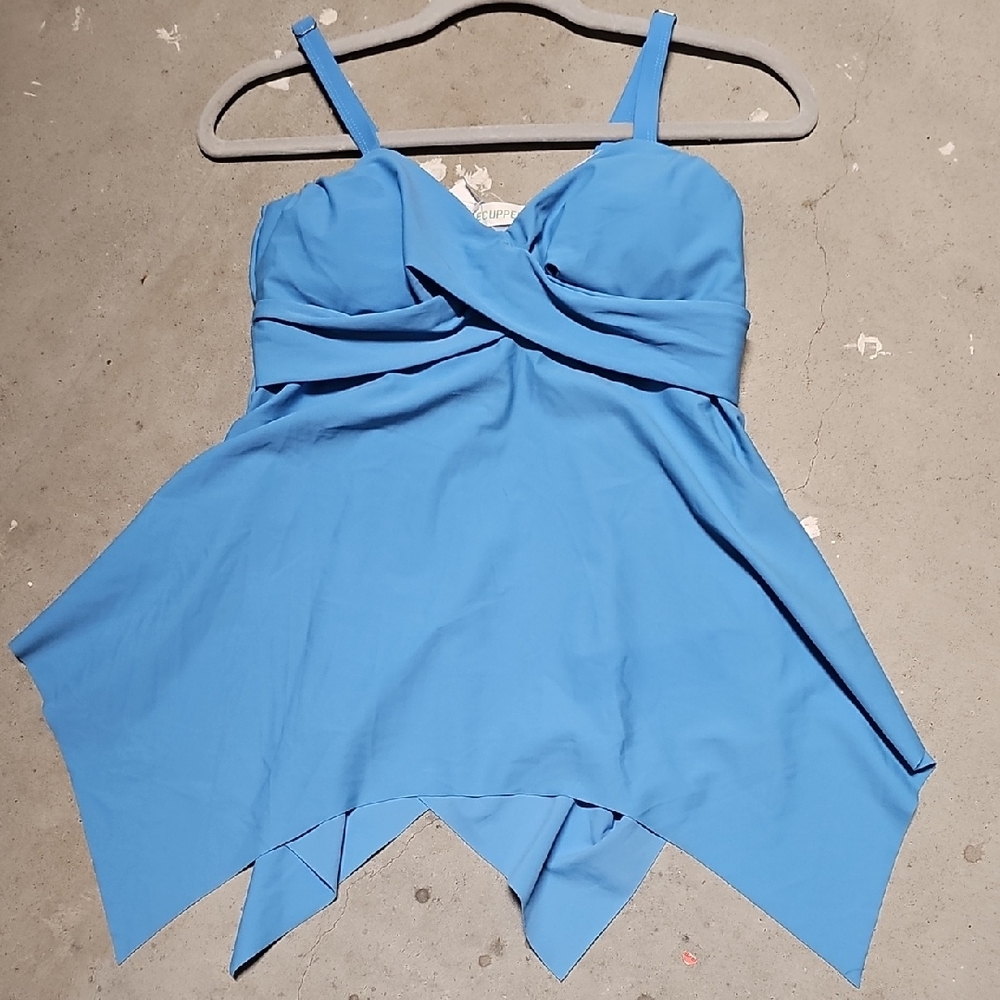 Nwt Blue Asymmetric Handkerchief Hem Swim Top #160